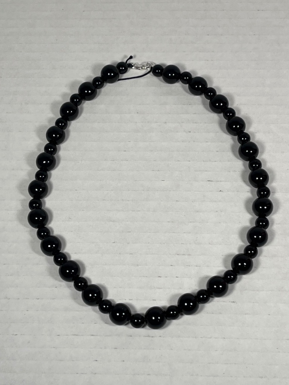 8 & 10mm Black Faux Pearl Bead Necklace ~18 inches